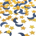 Golden glitter stars and dark blue matte moon confetti for festive party table decor - Blue Moon + Golden Stars
