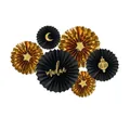6-teiliges Papierfächer-Set in Schwarz und Gold mit Sternen und Mond für Partydeko - 6er Set / Schwarz & Gold