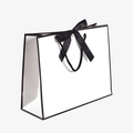 Minimalist white paper gift bag with black border and elegant silk bow ribbon detail - Small (28*10*23cm) / Black Trim