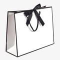 Minimalist white paper gift bag with black border and elegant satin bow handle - Large (32*11*25cm) / Black Trim