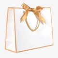 Elegant white paper gift bag with golden trim, satin bow and matching handles - Large (32*11*25cm) / Gold Frame
