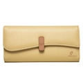 Pale yellow long bifold faux leather wallet with snap buckle and floral leaf logo - Green