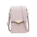 Pale pink crossbody phone bag for women with diamond quilted pattern and gold hardware - Pink
