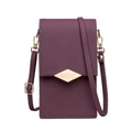 Deep purple mini crossbody phone bag for women with diamond quilted texture and gold charm - Burgundy