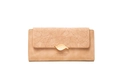 Detail der aprikosenfarbenen langen Brieftasche mit goldener Blattschnalle und Blattprägung - Rosa