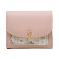 Détail du portefeuille en cuir rose avec insert floral et fermoir en métal doré - Rose