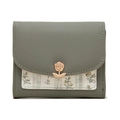 Portefeuille femme en cuir PU vert sauge avec motif floral et boucle en forme de rose - Vert