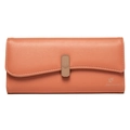 Women's trifold PU leather wallet in salmon pink with pebble texture and buckle - Orange