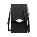 Elegant black crossbody cell phone bag featuring quilted pattern and golden buckle - Black