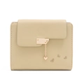 Beige trifold short wallet for women featuring a golden heart pendant and embroidery - Yellow