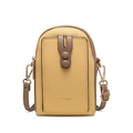 Vertical yellow crossbody phone bag with brown accents and adjustable shoulder strap - Yellow