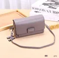 Gray multi-functional women's crossbody wallet with double zippers and long strap - Gray