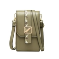 Olive green PU leather crossbody phone bag with leaf print and golden metal buckle - Green