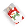 Red Christmas gift bag with cartoon snowman print and paper handles in plastic packaging - Red Snowman / 10 Pieces Pack