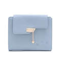 Minimalist light blue tri-fold wallet featuring gold heart pendant and heart embroidery - Blue