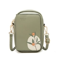 Bean green PU leather crossbody phone bag with floral print and adjustable strap - Green