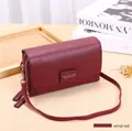 Women's wine red long crossbody wallet and phone bag with multi-layer zipper and strap - Burgundy