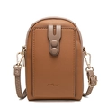 Brown faux leather crossbody phone bag with card slot and adjustable shoulder strap - Coffee