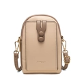 Minimalist beige and brown crossbody phone bag with gold hardware and zigzag stitching - Apricot