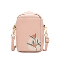 Pink PU leather crossbody phone bag with floral pattern and golden metal buckle details - Pink