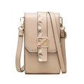 Beige PU leather crossbody phone bag featuring a colorful leaf print strap and gold buckle - Apricot