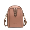 Litchi pattern faux leather mobile phone crossbody bag in pink and brown two-tone style - Dark Pink