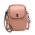 Vertikale Handy-Umhängetasche aus PU-Leder in Altrosa mit Klappe und Metalldetails - Rosa