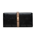 Detailed macro of a black PU leather long wallet featuring leaf embossing and gold metal leaf - Black