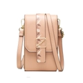 Pink crossbody phone bag with leaf print strap and golden feather buckle detail - Orange Pink