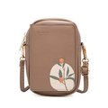 Brown floral printed phone crossbody bag with gold zippers and adjustable strap - Brown