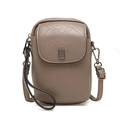 Petit sac à bandoulière en cuir taupe texturé avec rabat arrondi et boucle métallique - Gris Café