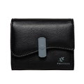 Cartera corta negra para mujer con textura litchi y hebilla geométrica floral gris - Negro