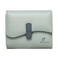 Short mint green bifold wallet for women with wave flap and litchi grain texture - Blue