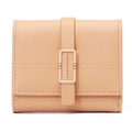 Women's trifold beige wallet with elegant gold metal buckle and textured leather finish - Yellow