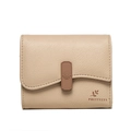 Short beige tri-fold wallet for women with litchi texture and flower clasp - Apricot