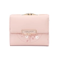 Kurze rosa PU-Leder Geldbörse für Damen mit Blumendruck und Klickverschluss im Retrostil - Rosa