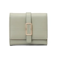 Three-fold leather wallet for women in sage green with a gold buckle and multiple card slots - Green