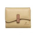 Cartera corta de cuero beige para mujer con diseño de hojas y hebilla decorativa - Verde Grisáceo