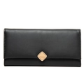Cartera larga negra para mujer en cuero texturizado con hebilla metálica dorada - Negro