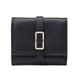 Three-fold black PU leather women wallet with gold metal buckle and pebbled texture - Black
