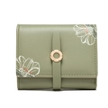 Portafoglio corto da donna verde fagiolo in pelle con stampa floreale e anello in metallo - Verde