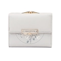 Light gray PU leather wallet featuring elegant floral print and vintage gold metal clasp - Gray