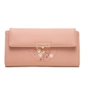 Portafoglio lungo da donna rosa malva con stampa floreale e dettagli in oro - Rosa Antico