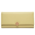 Elegante cartera larga de cuero PU para mujer en amarillo pálido con hebilla metálica rombo - Verde