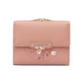 Three-fold PU leather wallet in dusty rose pink with floral print and metal clasp - Dusty Pink