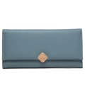 Primer plano de cartera larga azul bruma mate con cierre metálico de oro rosa - Azul oscuro