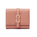 Compact women's tri-fold PU leather wallet in dusty rose pink with gold buckle - Dusty Pink
