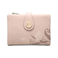 Portefeuille court rose à fleurs avec boucle dorée et fermeture éclair pour femme - Abricot