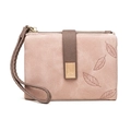 Vintage pink frosted leaf handbag with magnetic buckle and detachable wrist strap - Pink