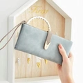 Slim long light blue matte wallet with hand strap and metallic zipper closure - Sky Blue